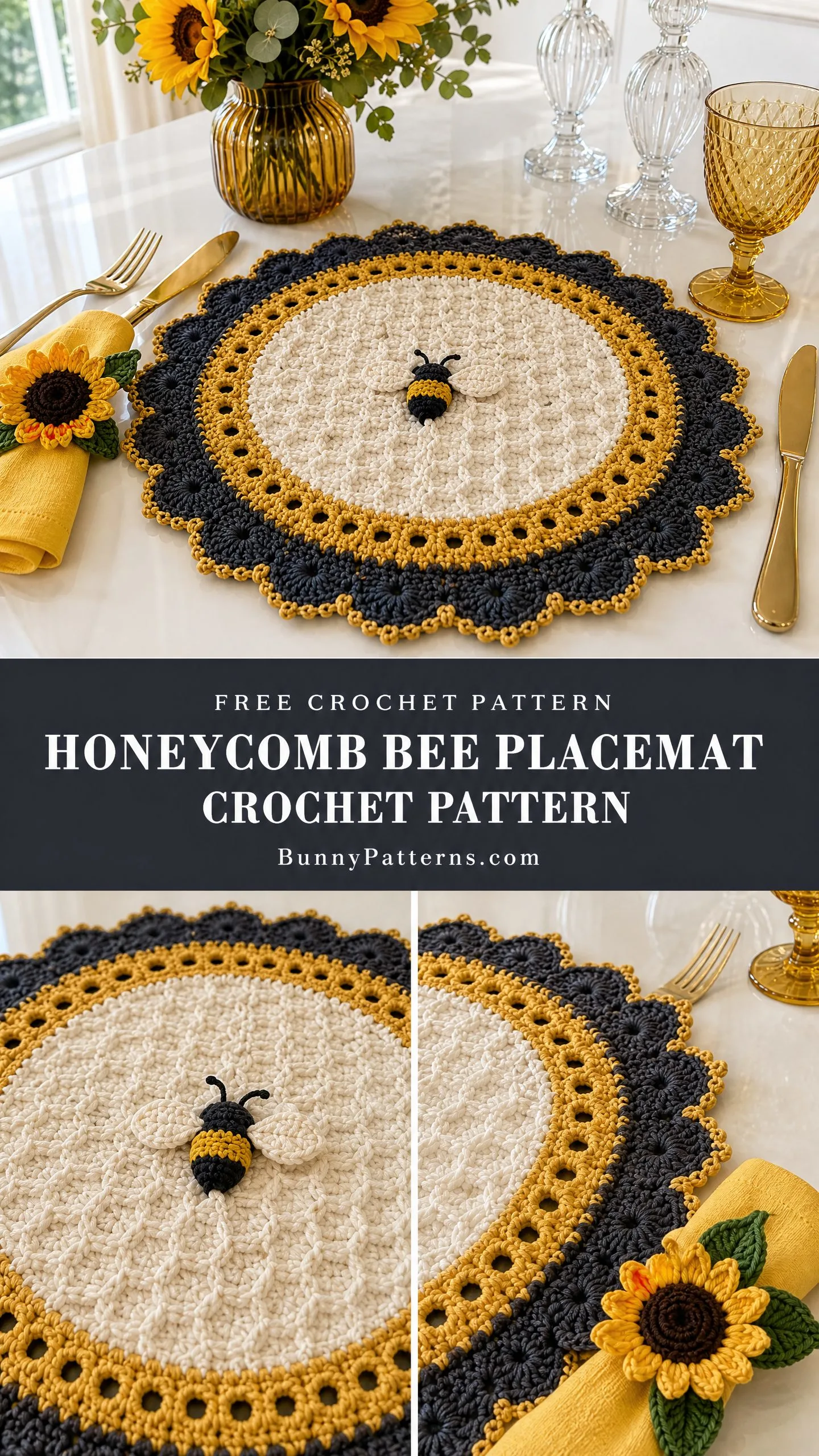 Honeycomb Bee Placemat Crochet Pattern