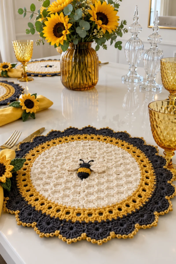Honeycomb Bee Placemat Crochet Pattern