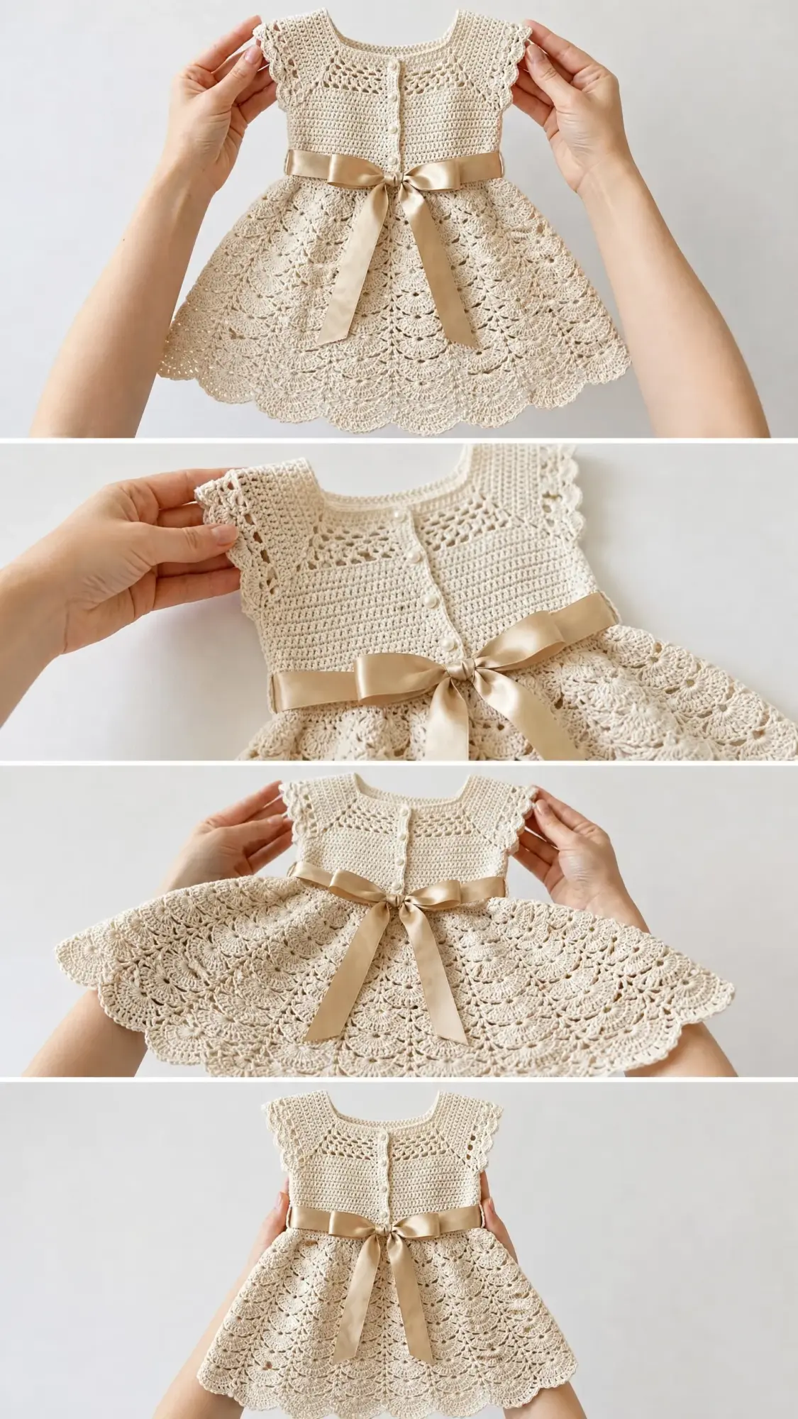 Ivory Cream Lace Baby Dress Free Crochet Pattern