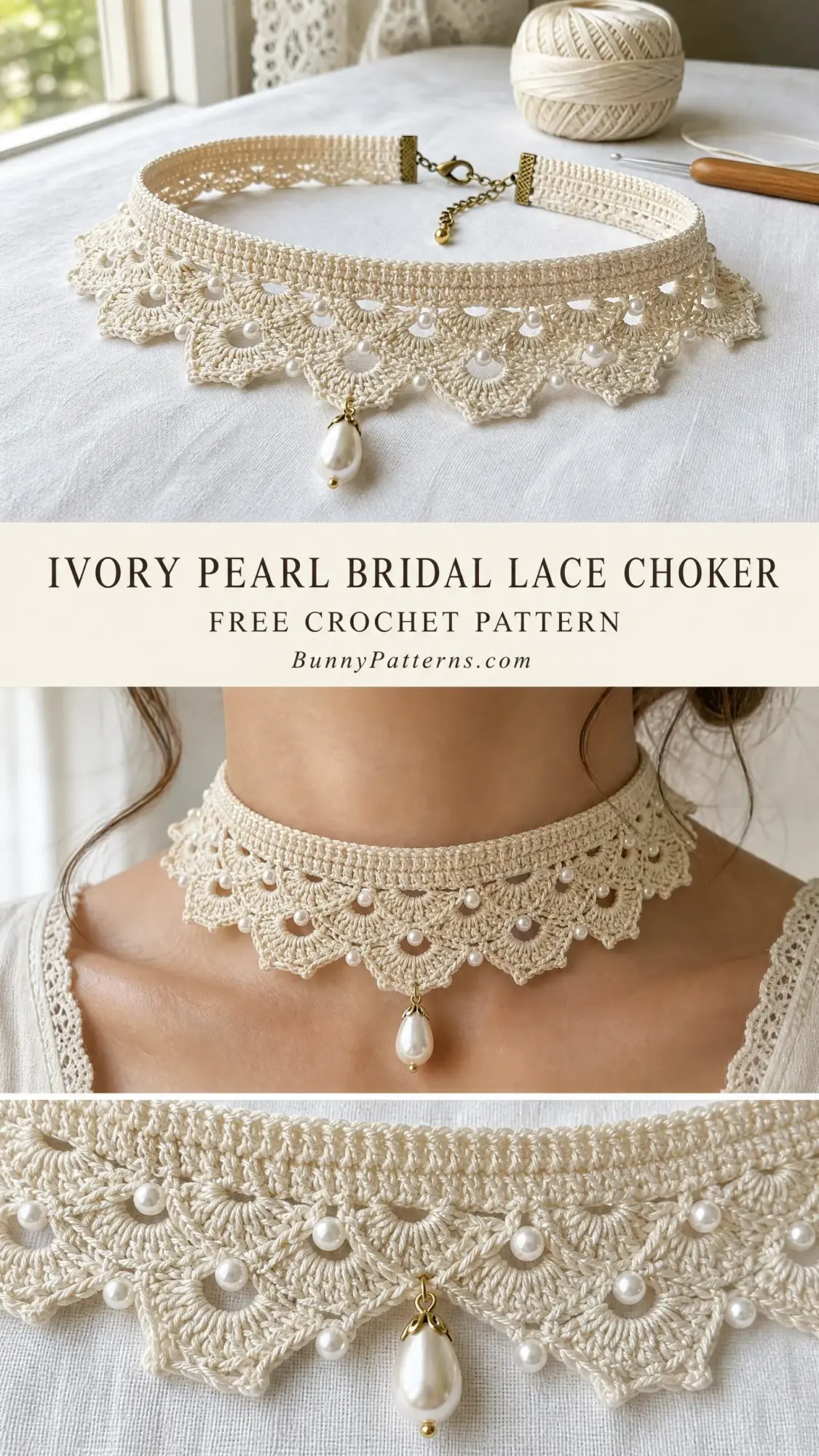 Ivory Pearl Bridal Lace Choker Free Crochet Pattern
