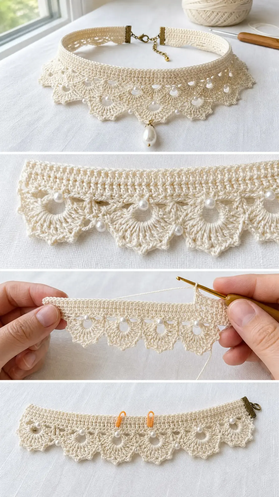 Ivory Pearl Bridal Lace Choker Free Crochet Pattern