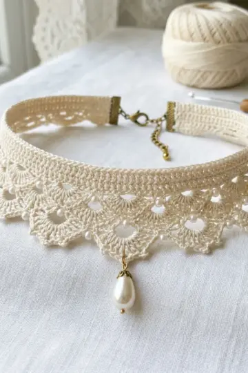 Ivory Pearl Bridal Lace Choker Free Crochet Pattern