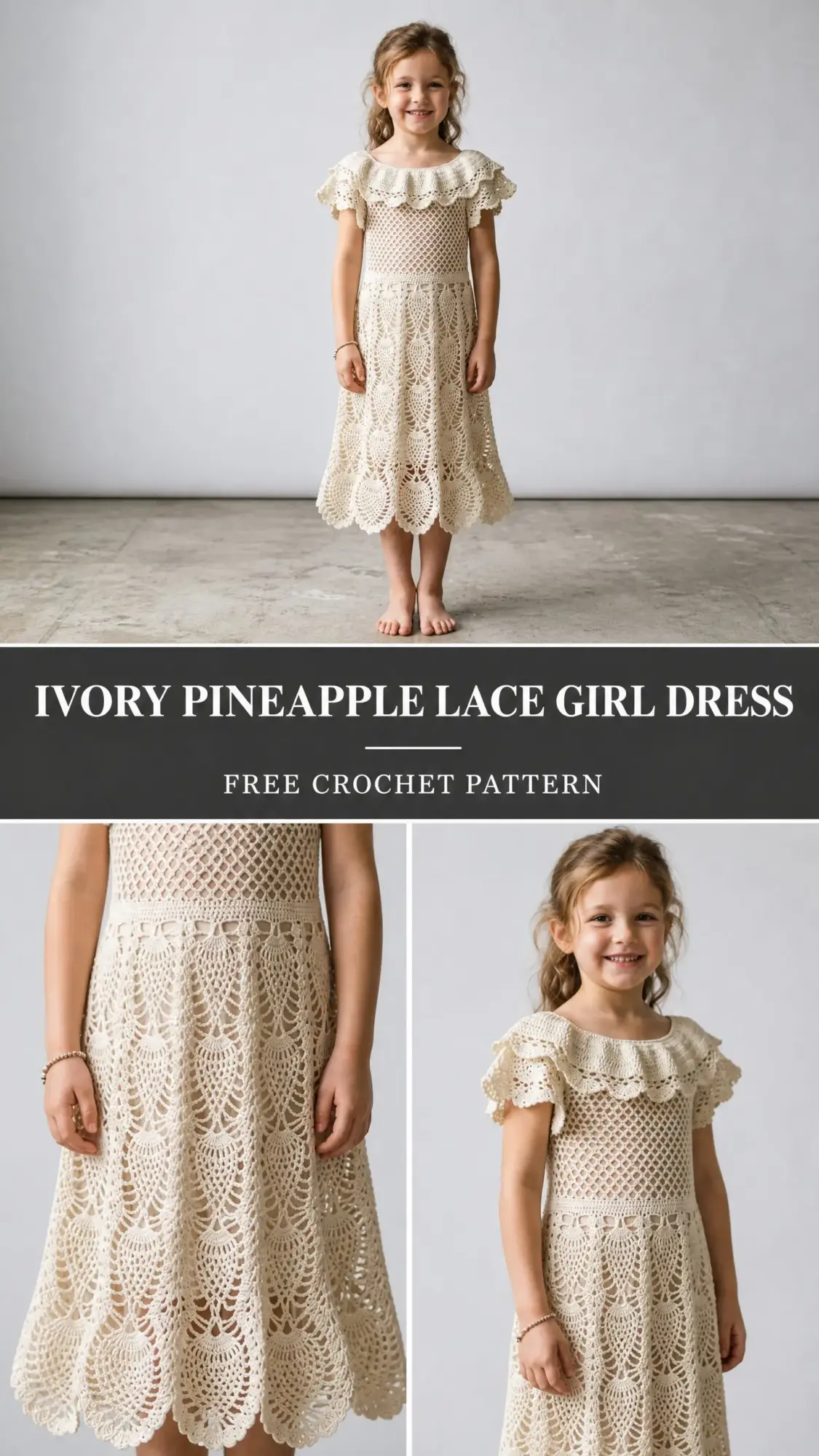 Ivory Pineapple Lace Girl Dress Free Crochet Pattern
