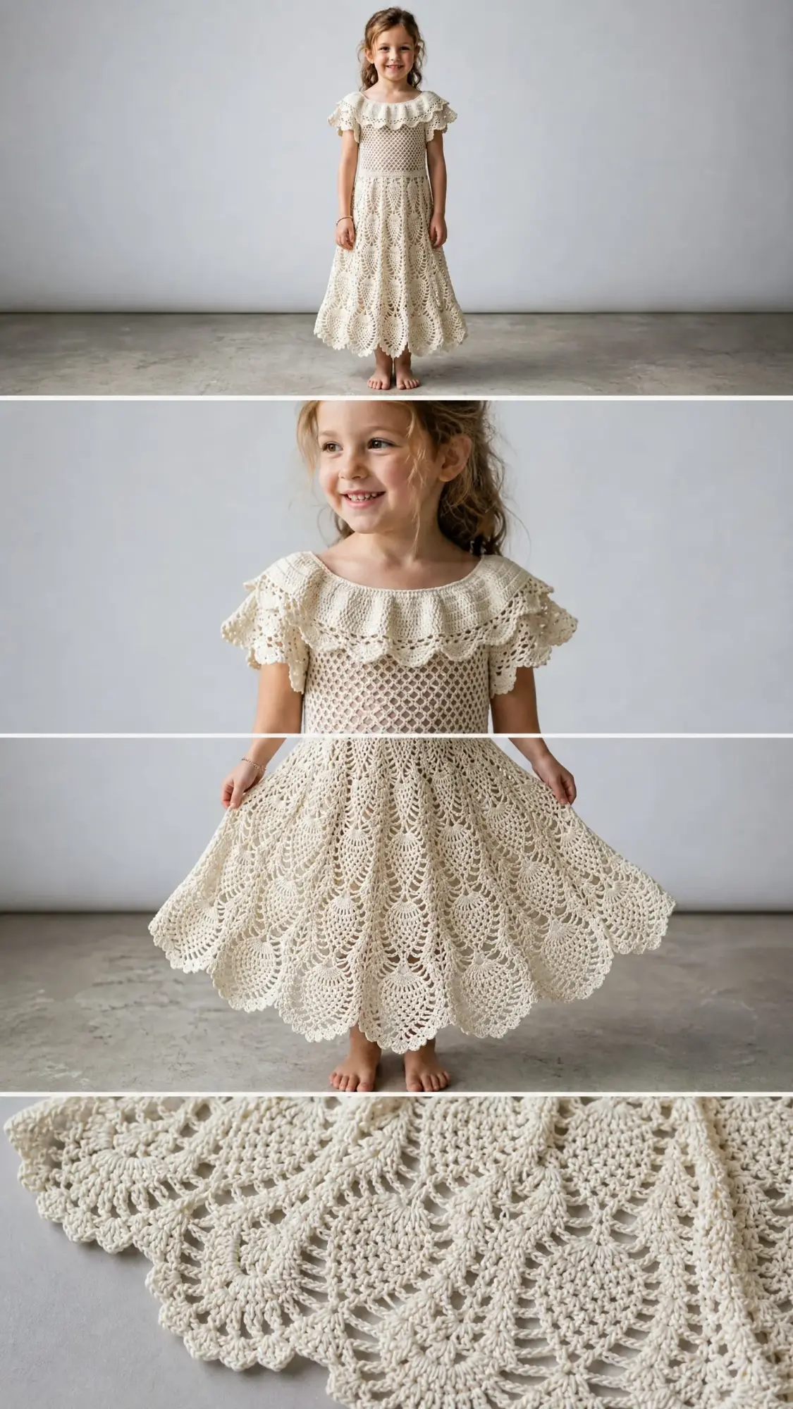 Ivory Pineapple Lace Girl Dress Free Crochet Pattern