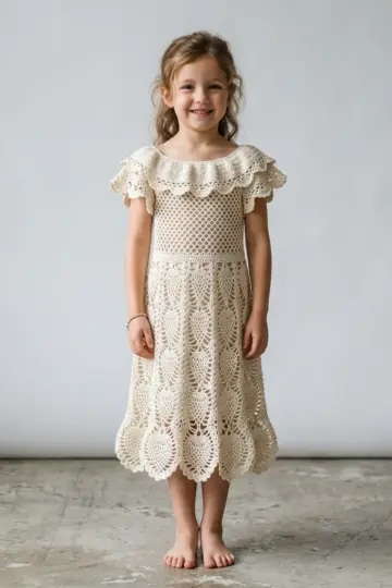 Ivory Pineapple Lace Girl Dress Free Crochet Pattern