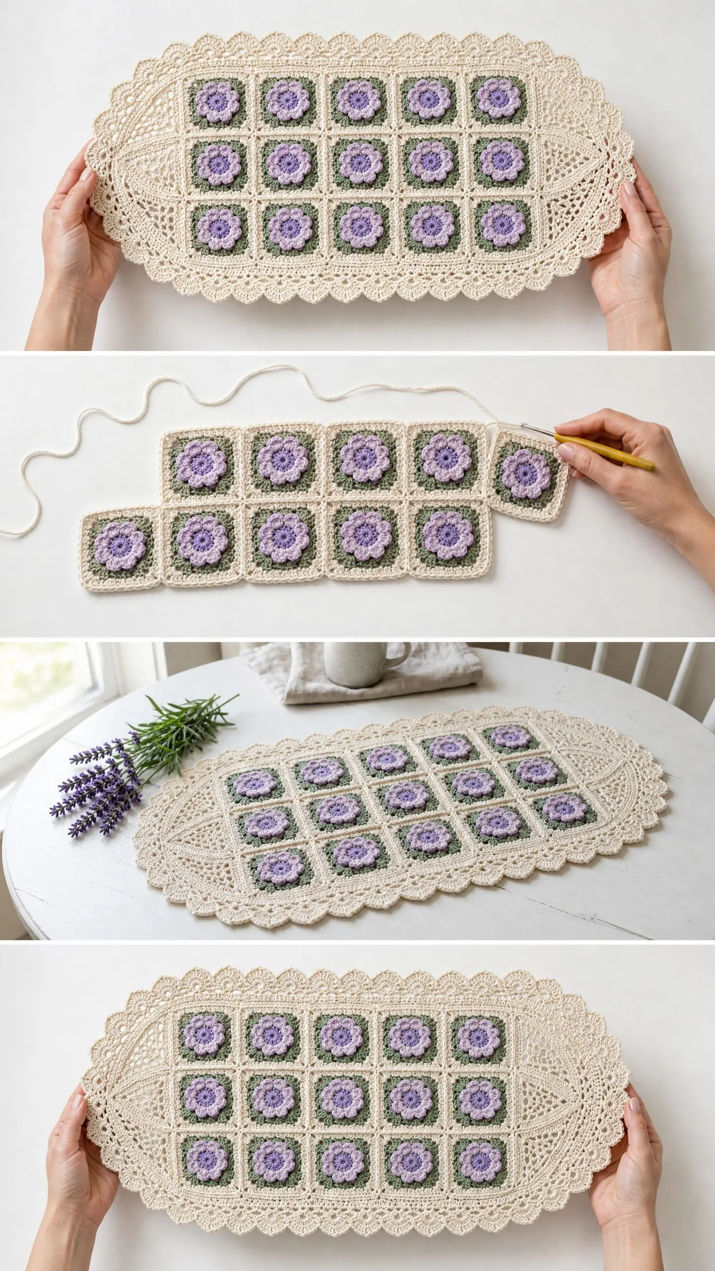 Lavender Bloom Granny Square Table Runner Free Crochet Pattern