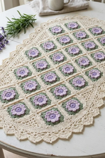 Lavender Bloom Granny Square Table Runner Free Crochet Pattern