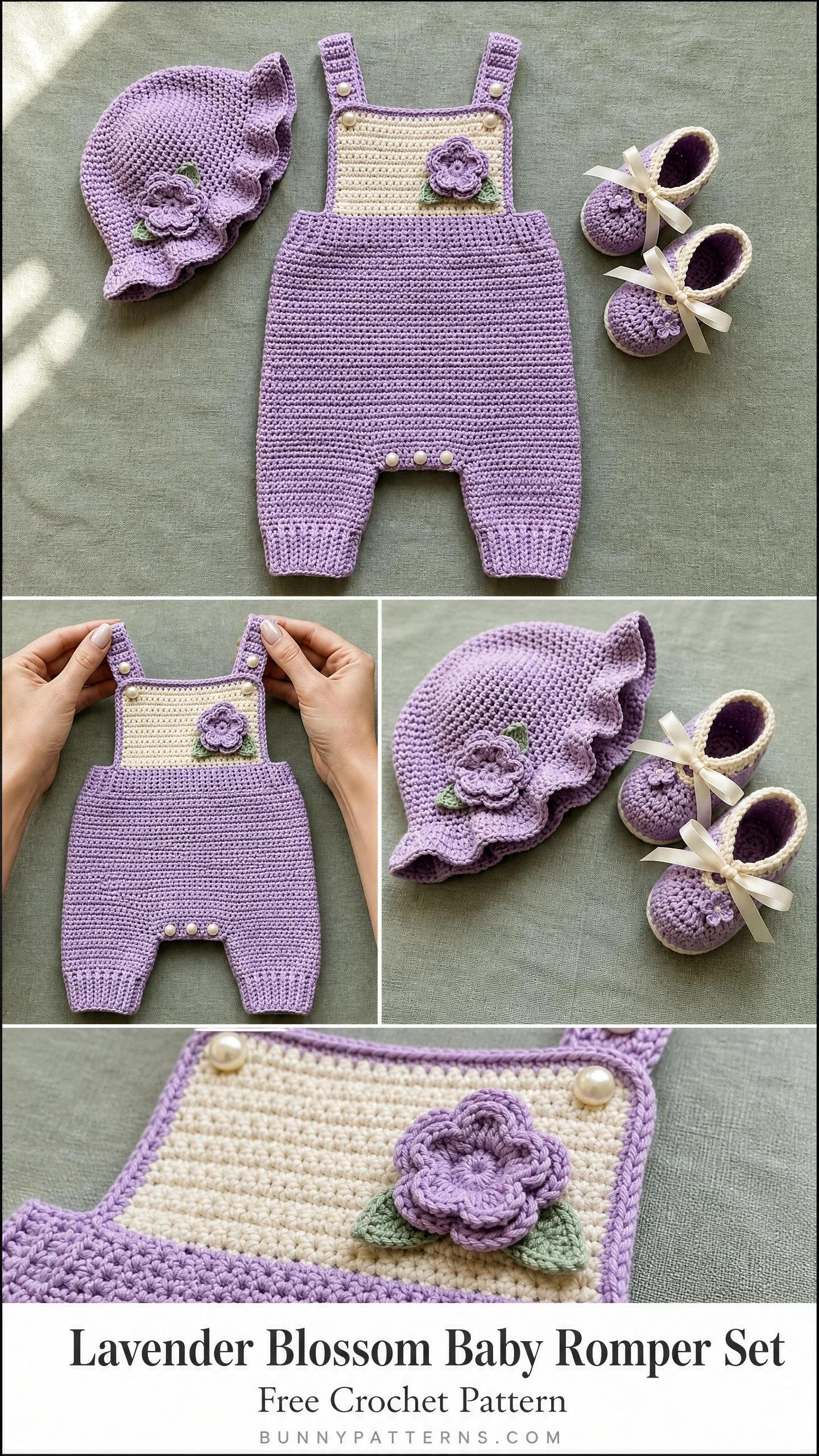 Lavender Blossom Baby Romper Set Free Crochet Pattern