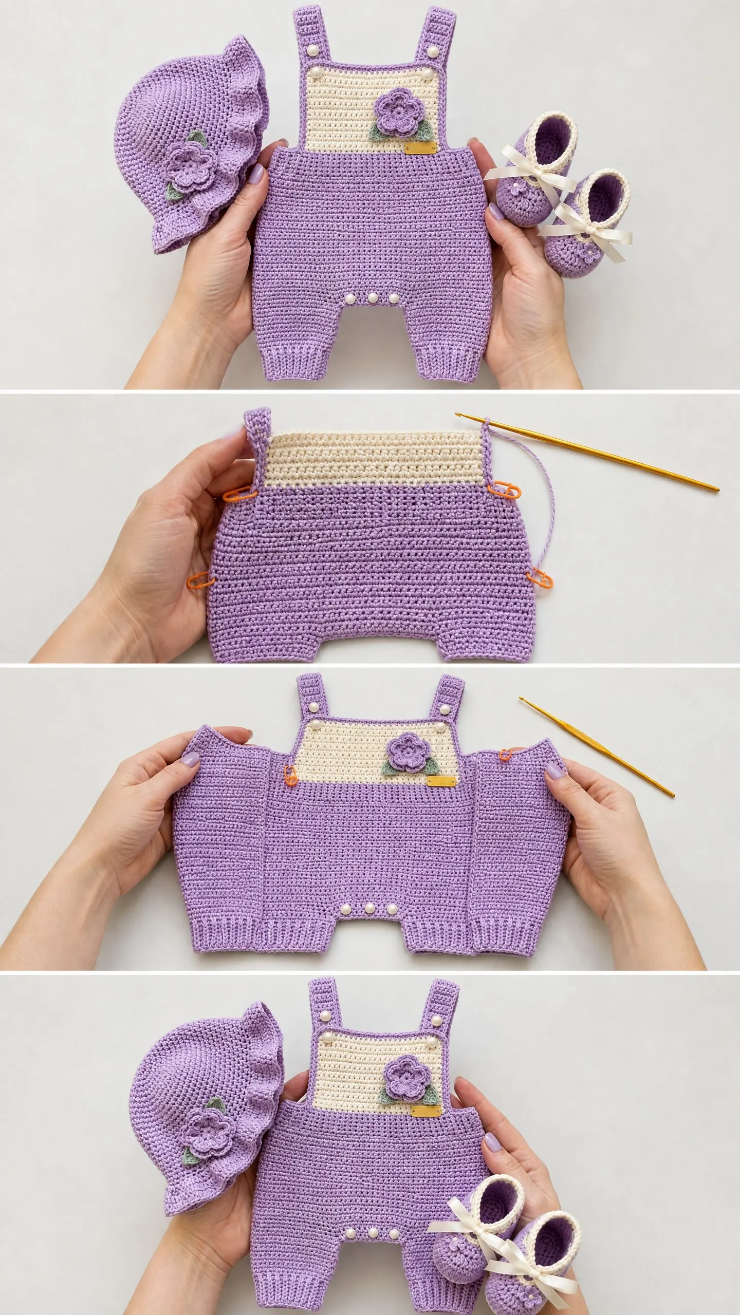 Lavender Blossom Baby Romper Set Free Crochet Pattern