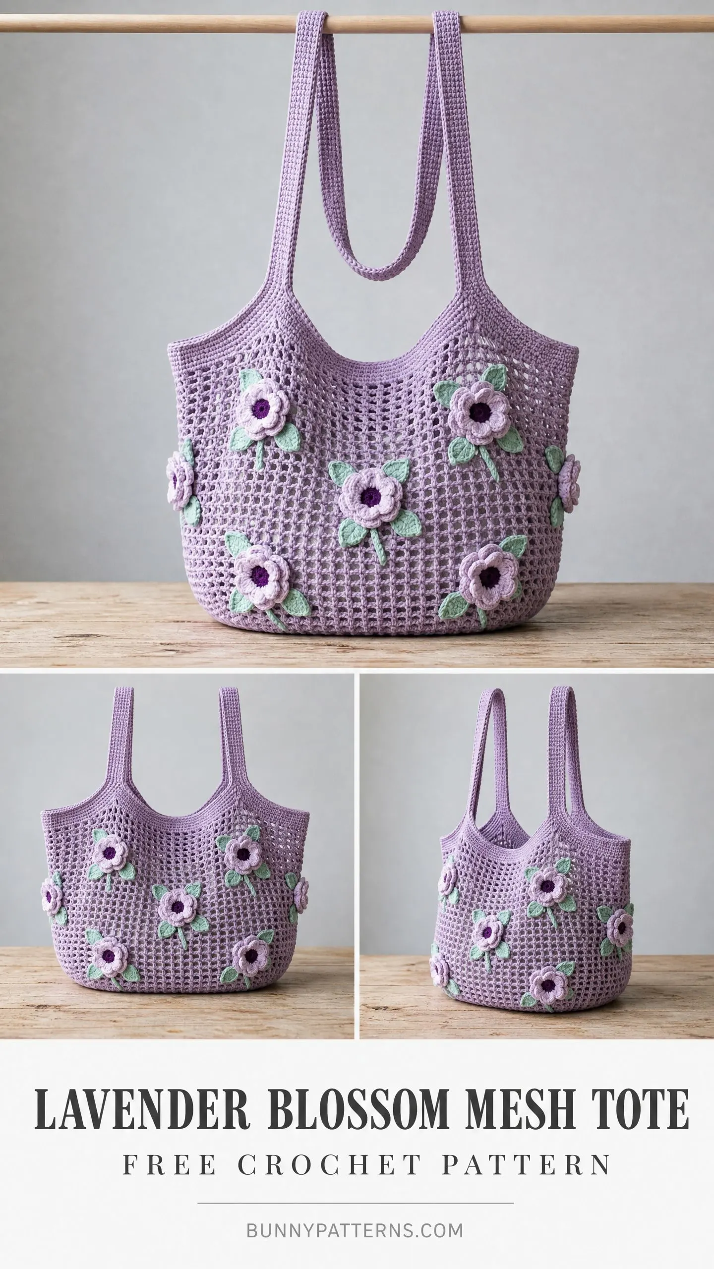 Lavender Blossom Mesh Tote Free Crochet Pattern