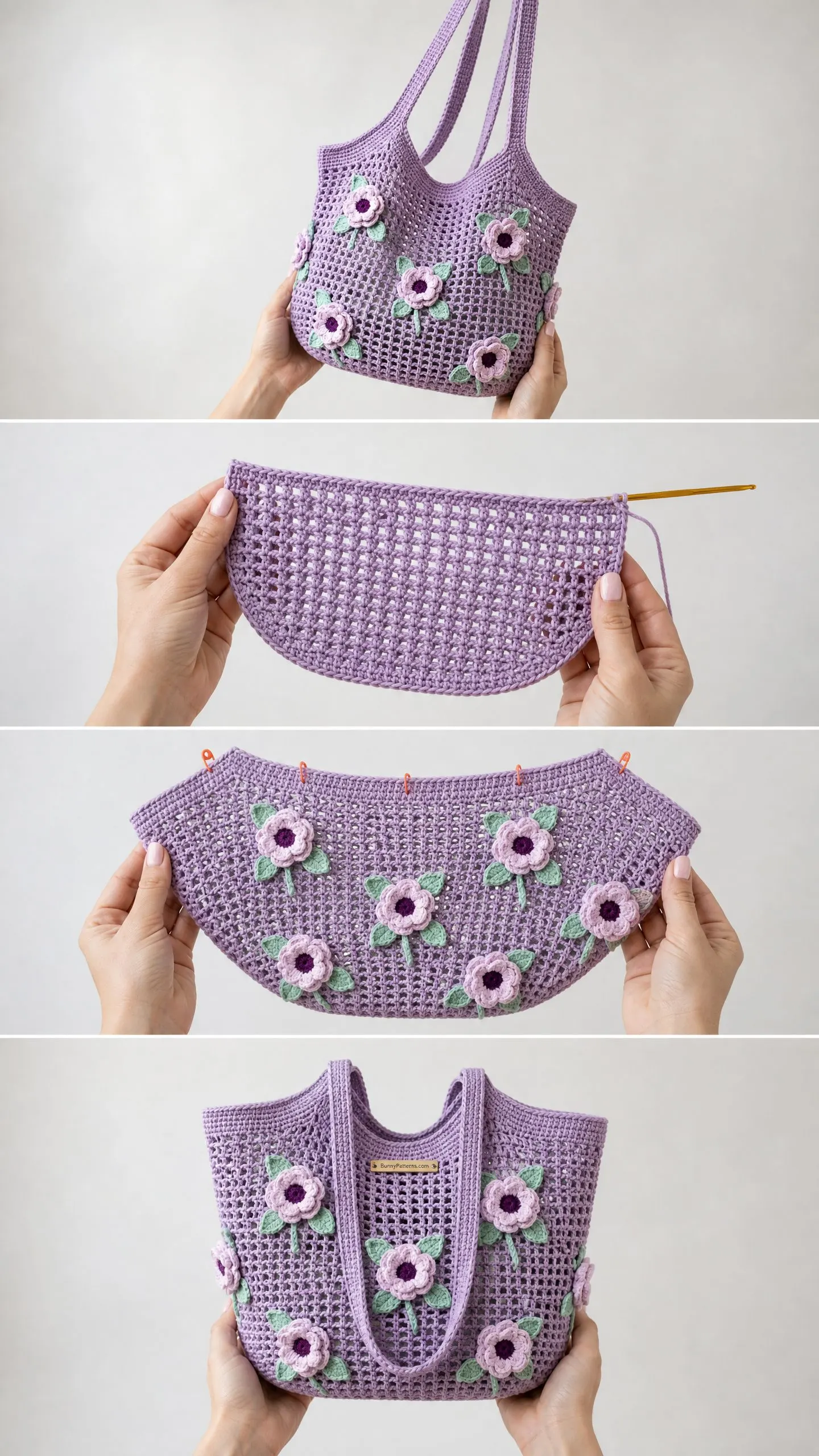 Lavender Blossom Mesh Tote Free Crochet Pattern