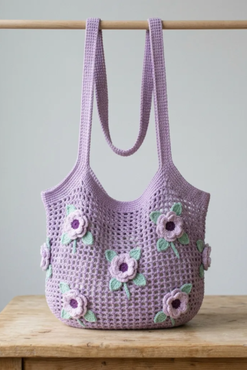 Lavender Blossom Mesh Tote Free Crochet Pattern
