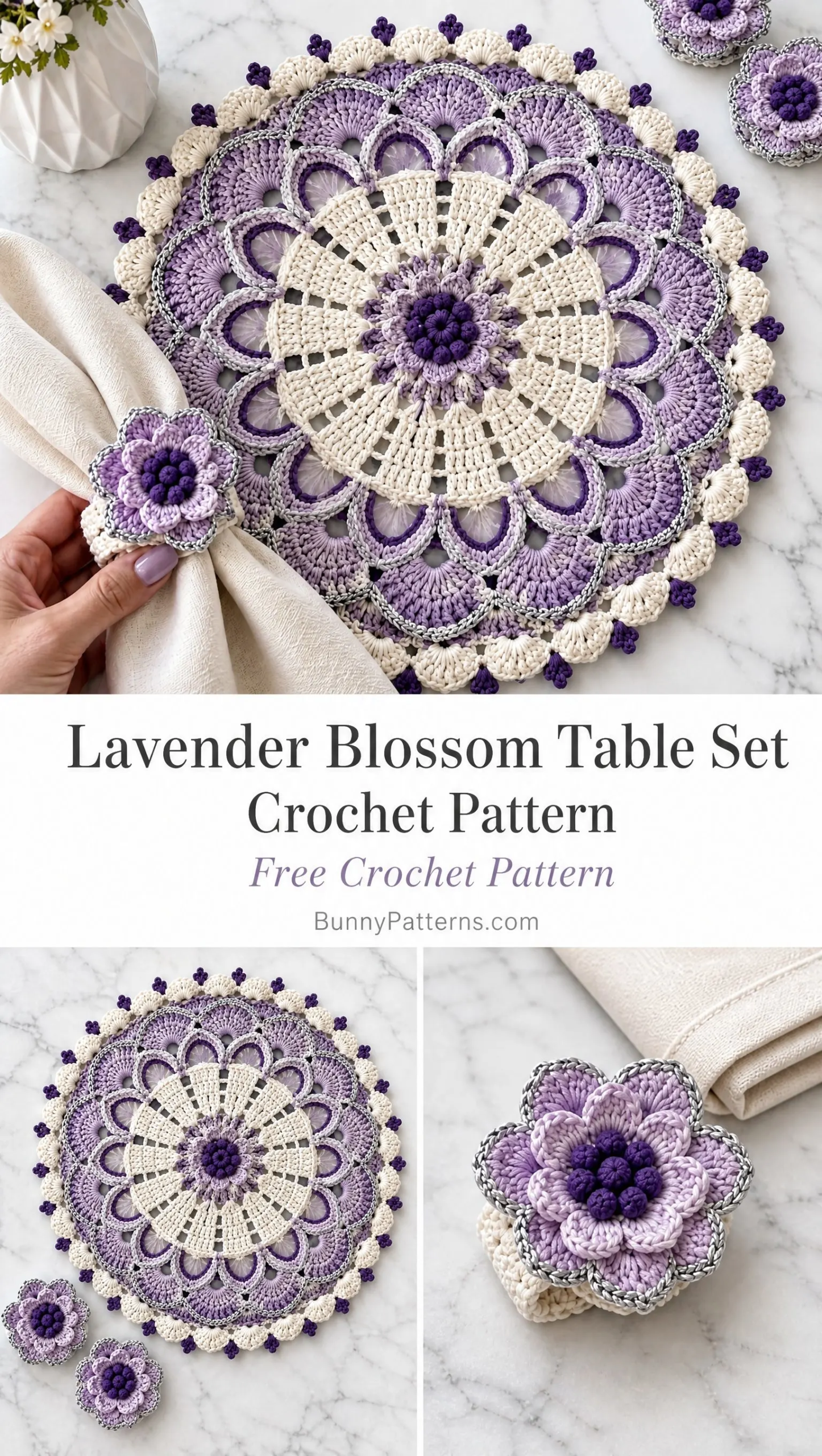 Lavender Blossom Table Set Crochet Pattern
