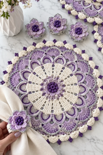 Lavender Blossom Table Set Crochet Pattern