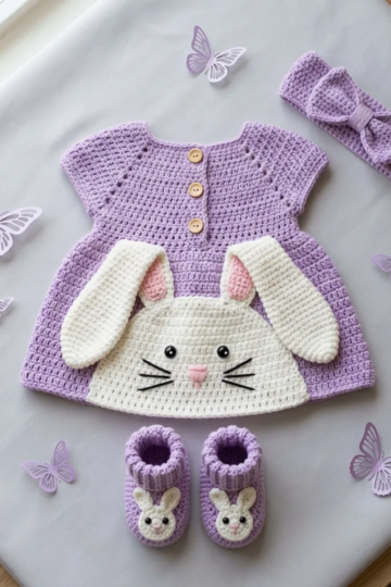 Lavender Bunny Baby Dress Set Free Crochet Pattern