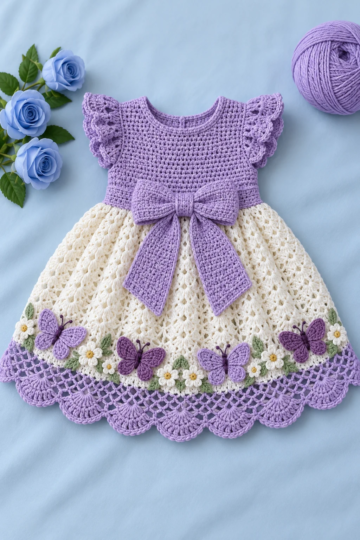 Lavender Butterfly Baby Dress Crochet Pattern