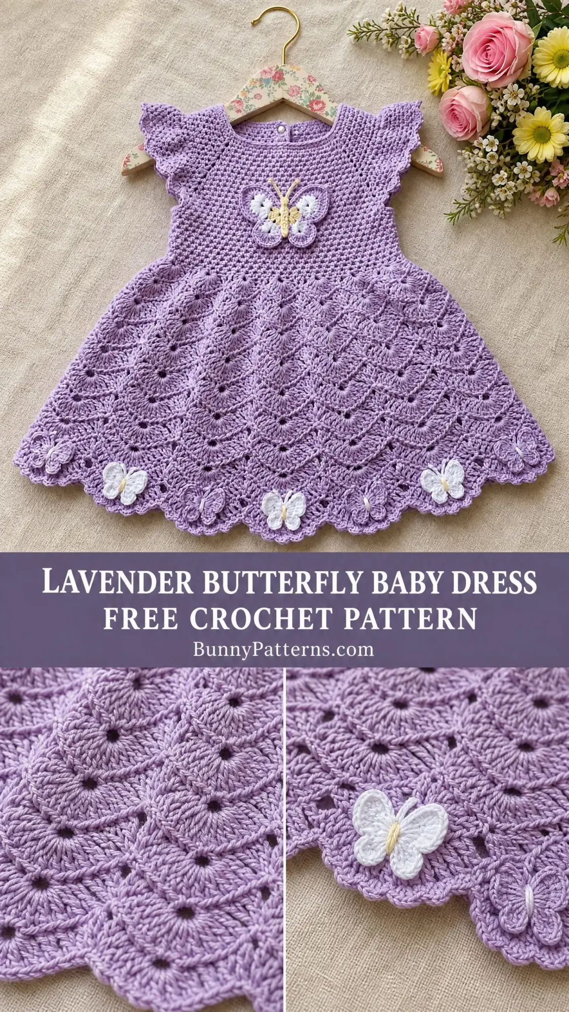Lavender Butterfly Baby Dress Free Crochet Pattern