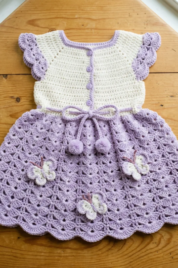 Lavender Butterfly Baby Dress Free Crochet Pattern
