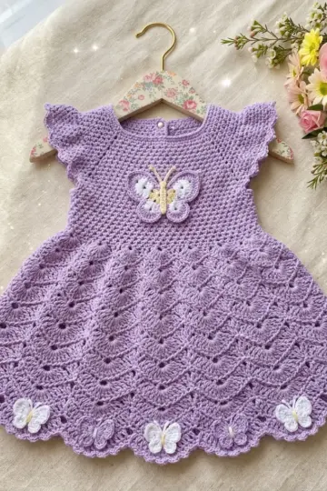 Lavender Butterfly Baby Dress Free Crochet Pattern