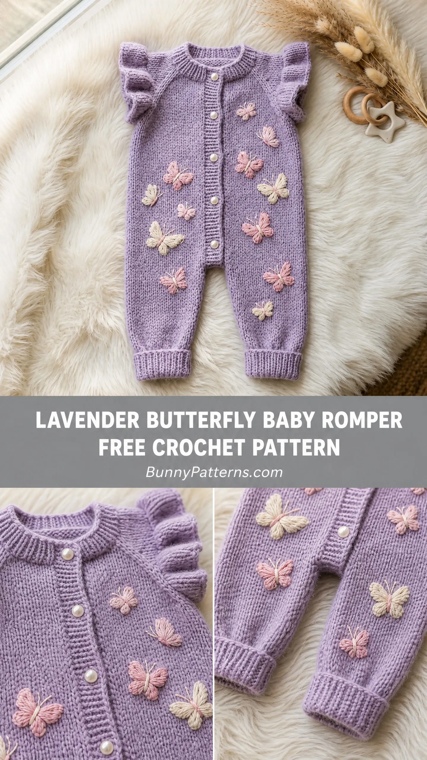 Lavender Butterfly Baby Romper Free Crochet Pattern