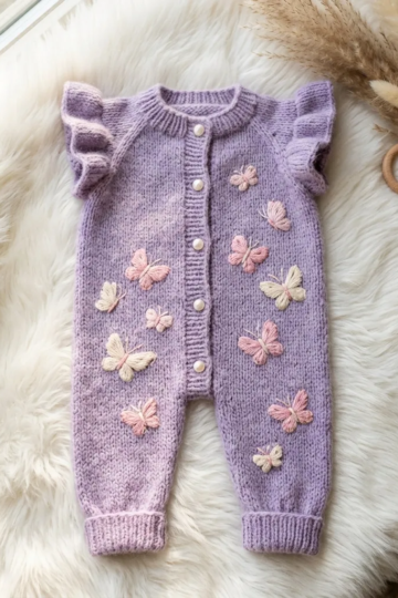 Lavender Butterfly Baby Romper Free Crochet Pattern