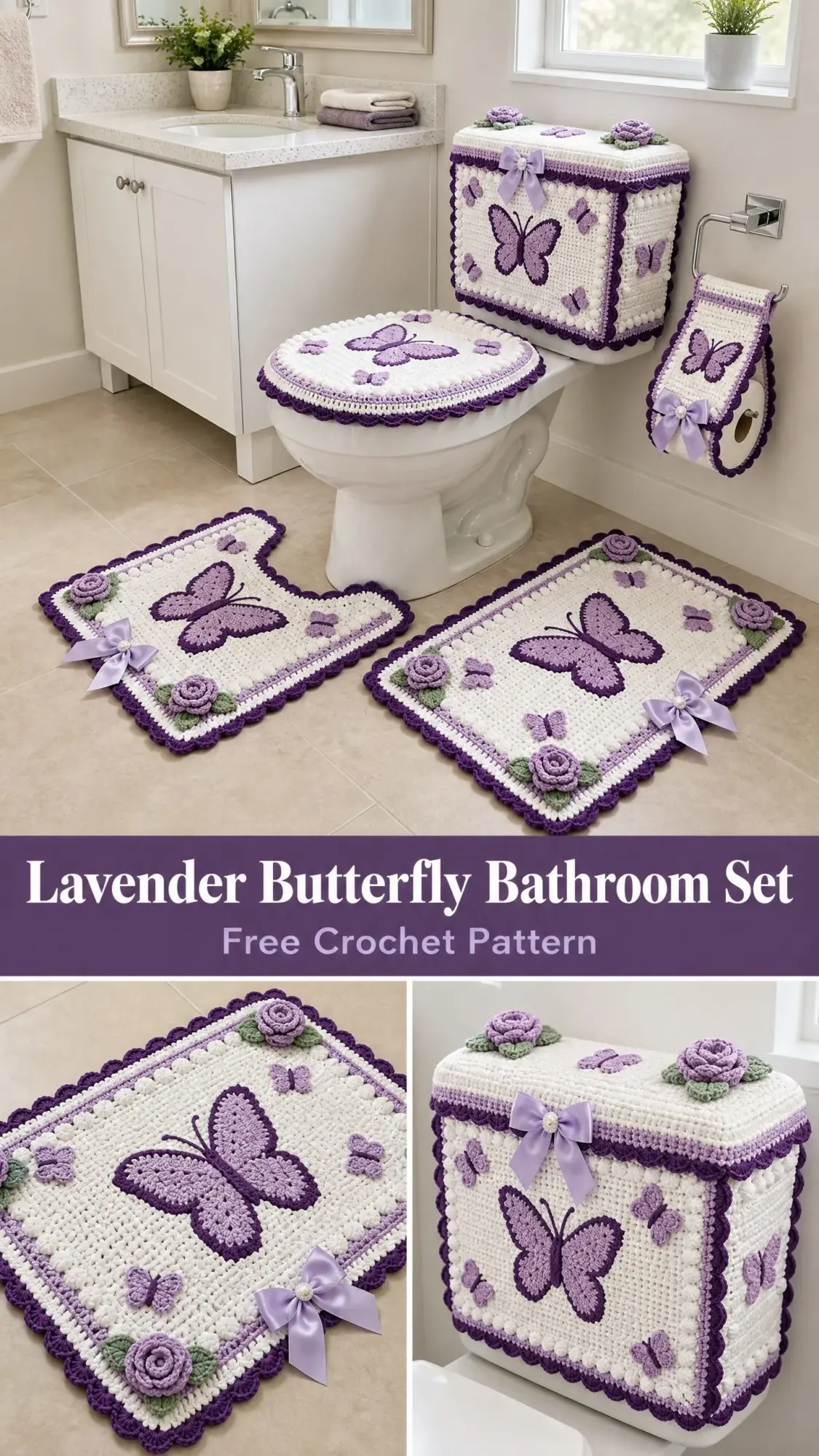 Lavender Butterfly Bathroom Set Free Crochet Pattern