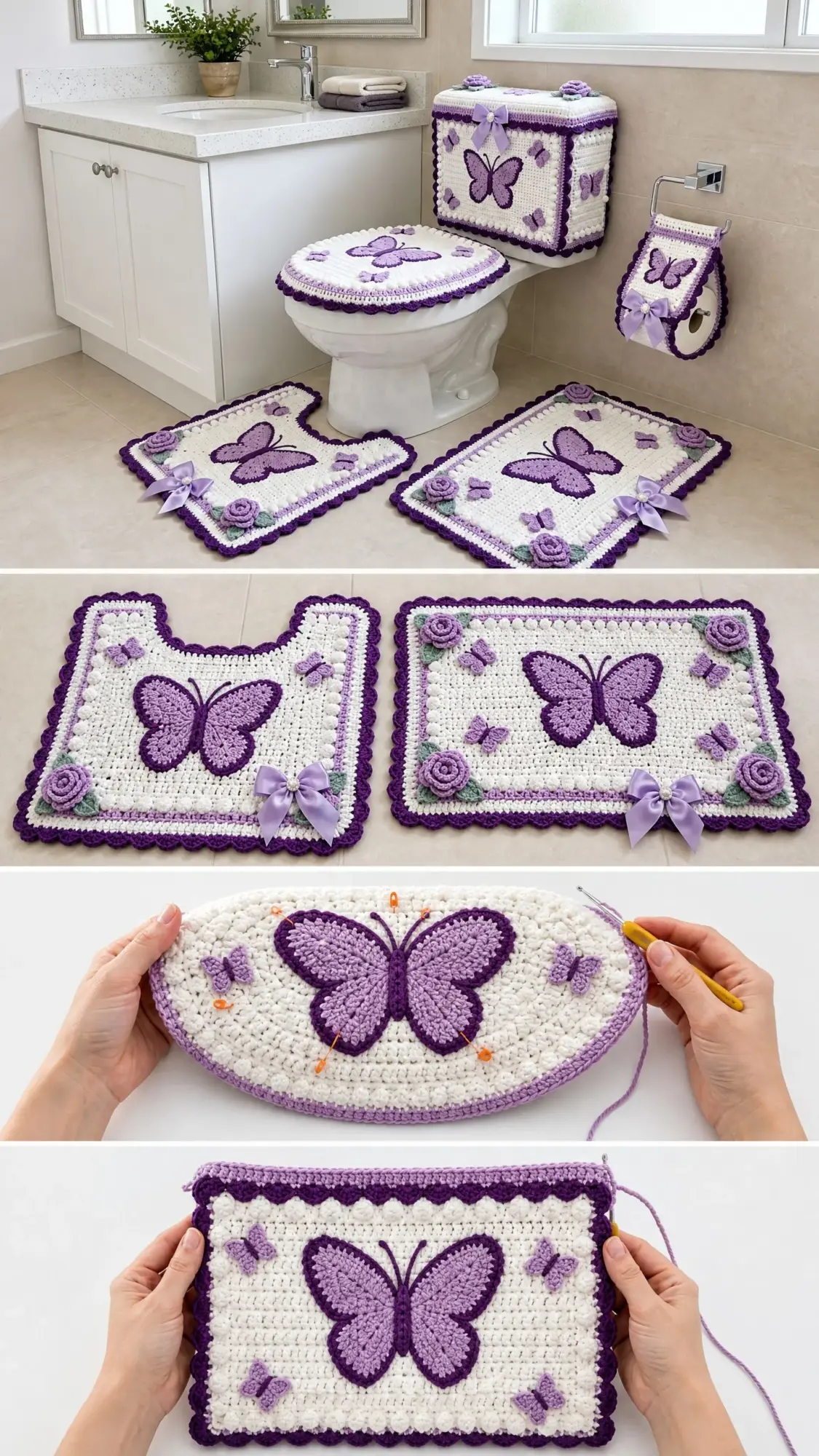 Lavender Butterfly Bathroom Set Free Crochet Pattern
