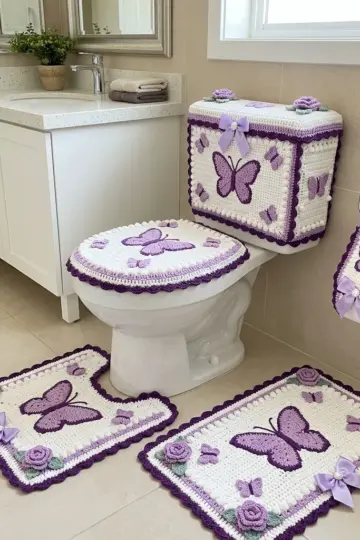 Lavender Butterfly Bathroom Set Free Crochet Pattern