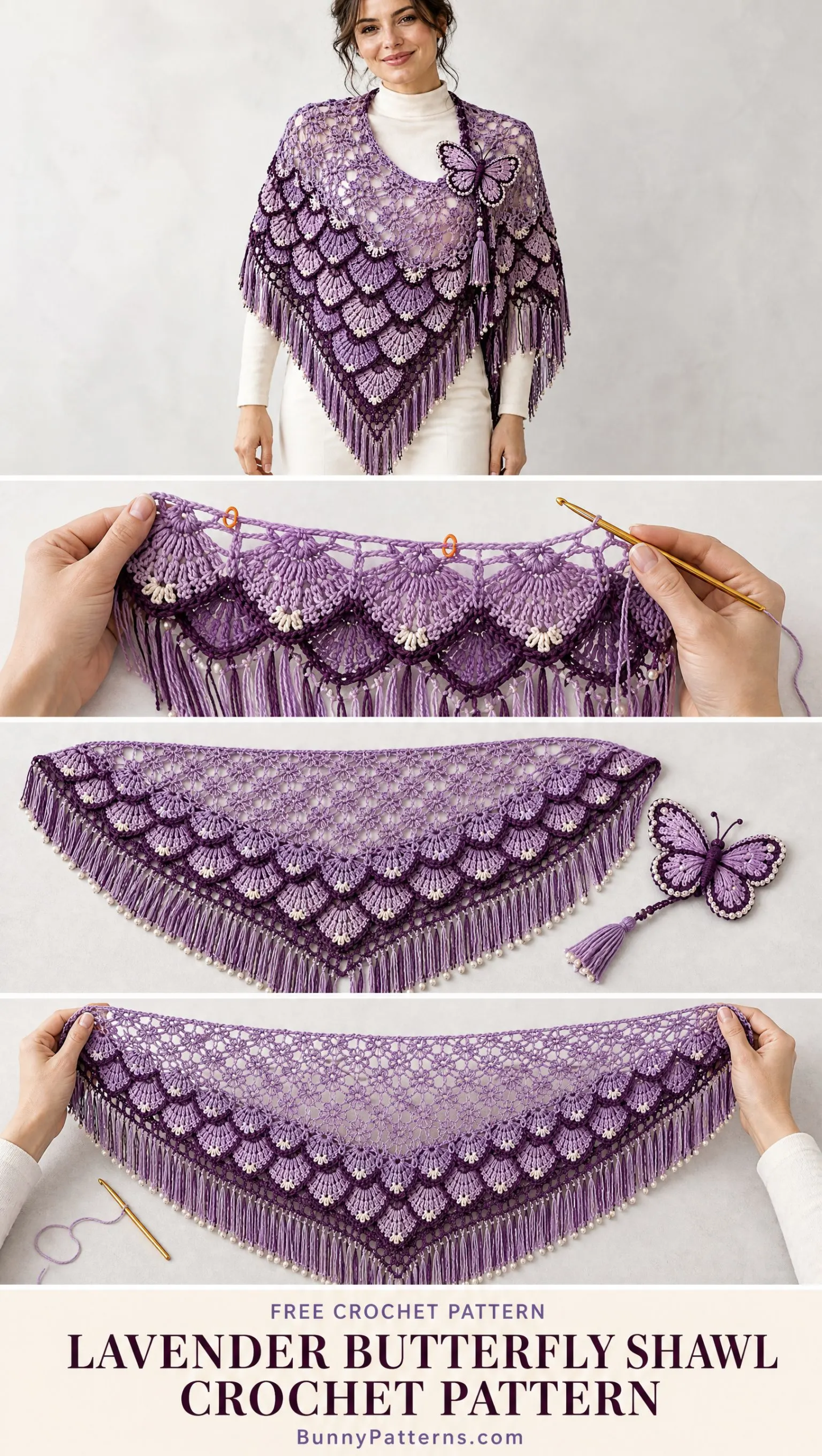 Lavender Butterfly Shawl Crochet Pattern