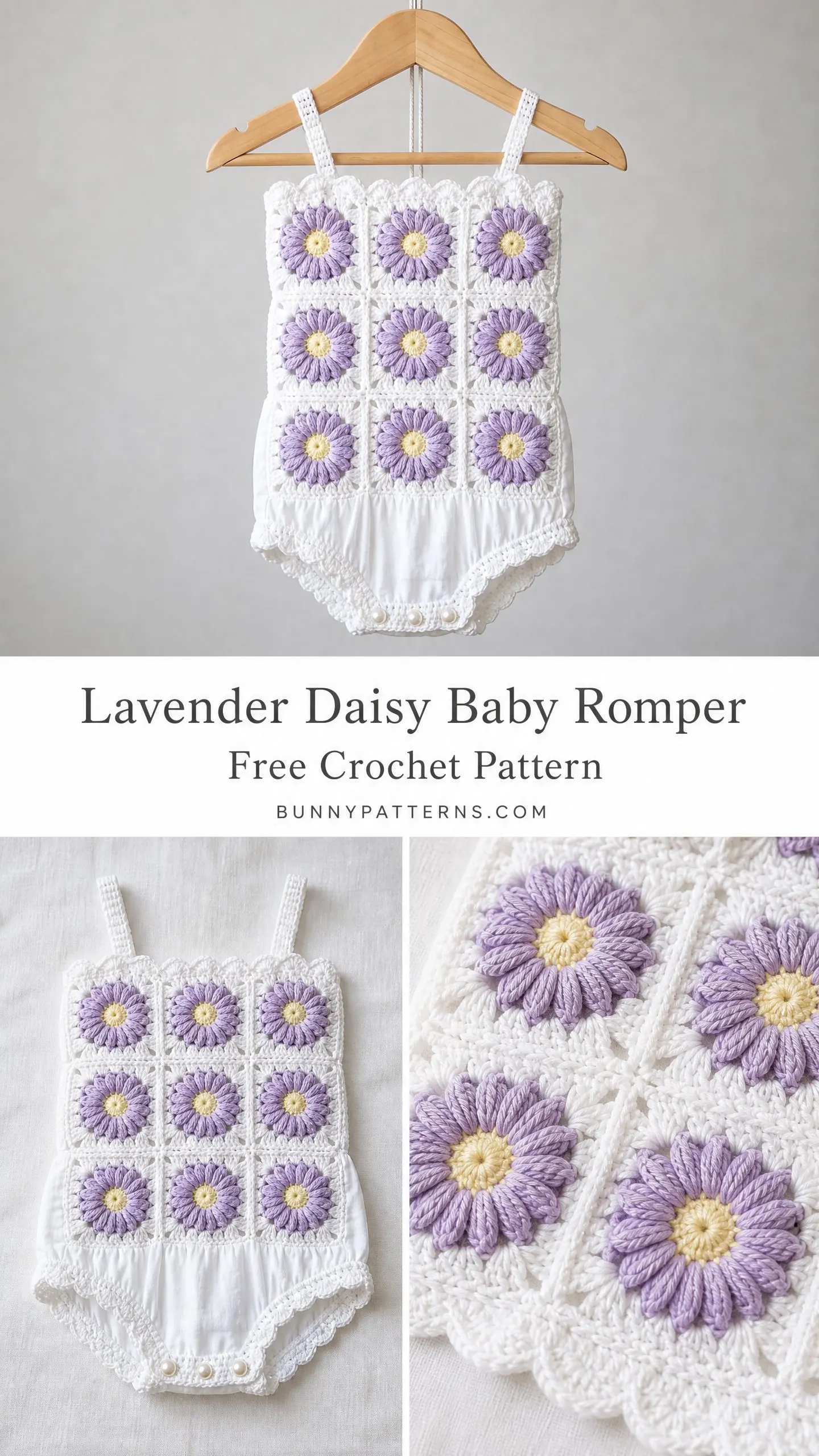 Lavender Daisy Baby Romper Free Crochet Pattern