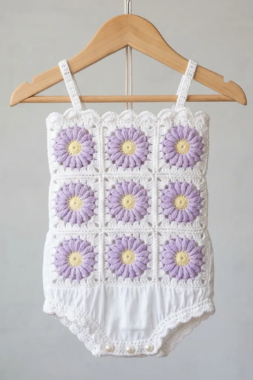 Lavender Daisy Baby Romper Free Crochet Pattern