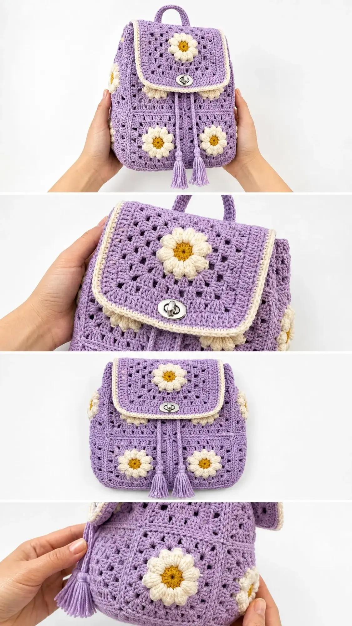 Lavender Daisy Granny Square Backpack Free Crochet Pattern