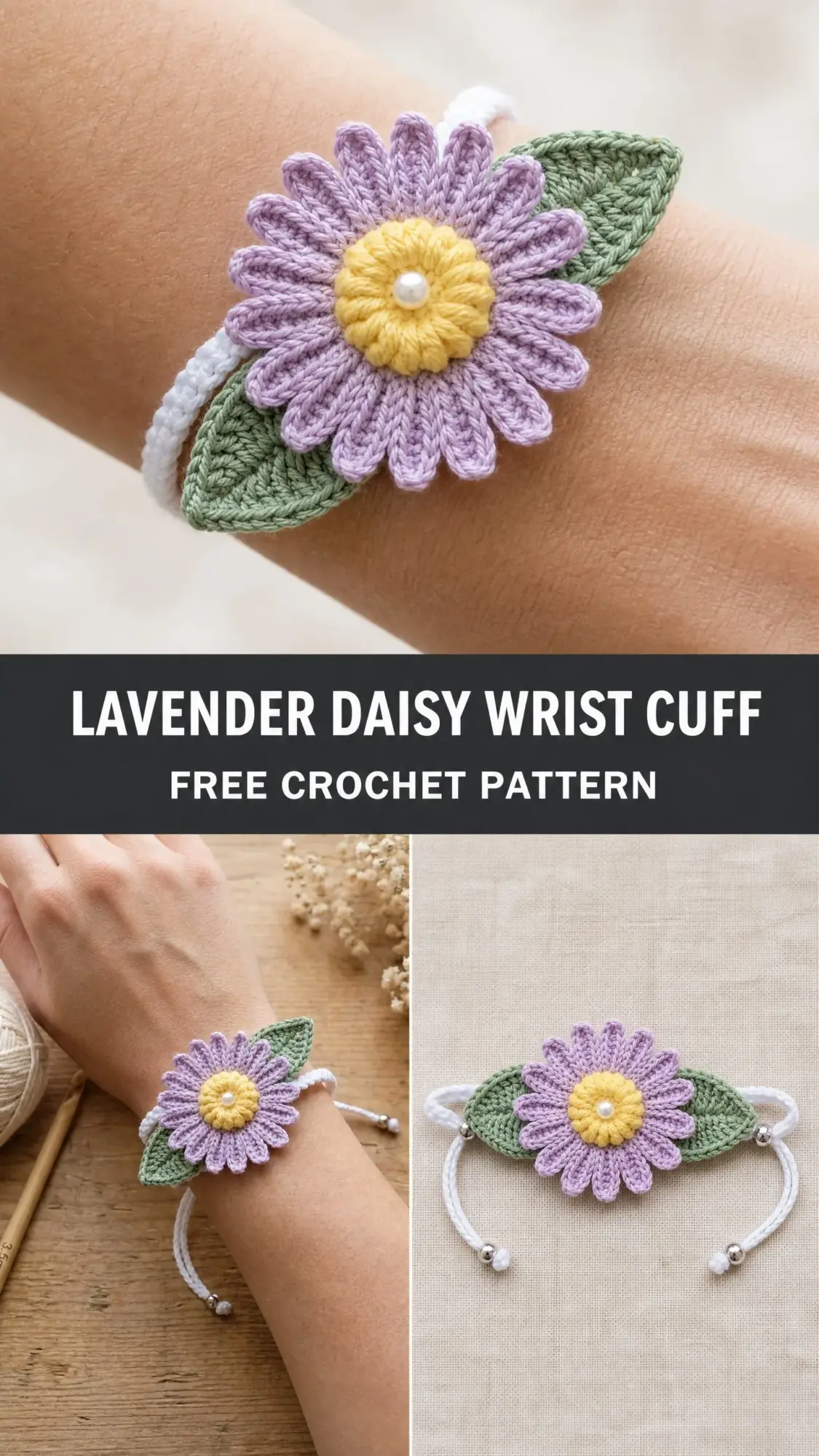 Lavender Daisy Wrist Cuff Free Crochet Pattern