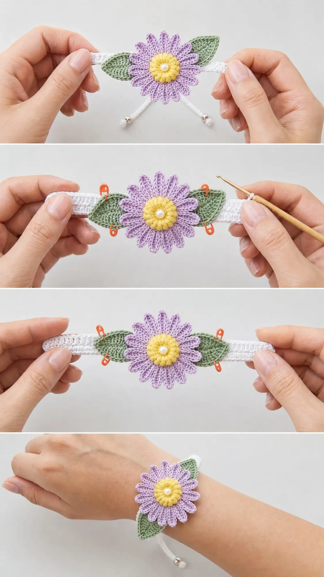 Lavender Daisy Wrist Cuff Free Crochet Pattern