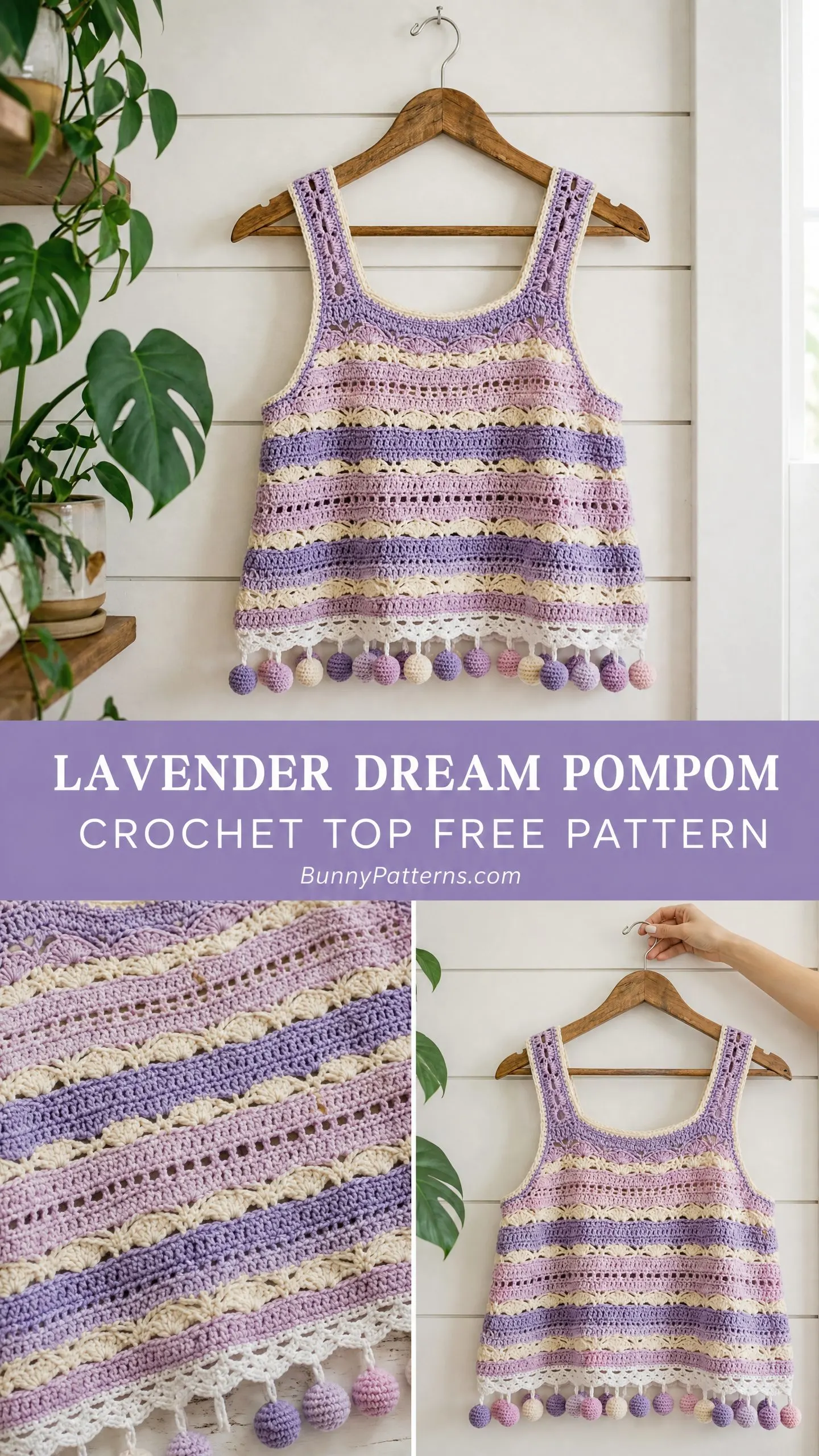 Lavender Dream Pompom Crochet Top Free Crochet Pattern