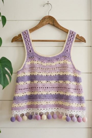 Lavender Dream Pompom Crochet Top Free Crochet Pattern