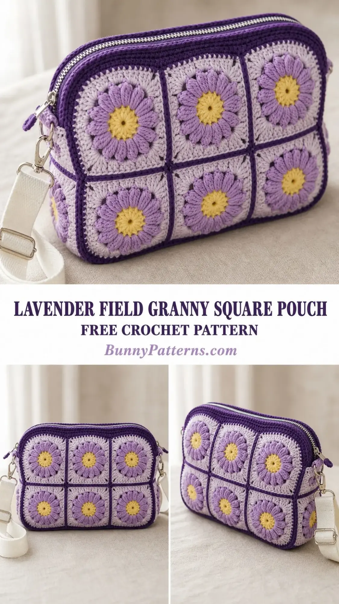 Lavender Field Granny Square Pouch Free Crochet Pattern