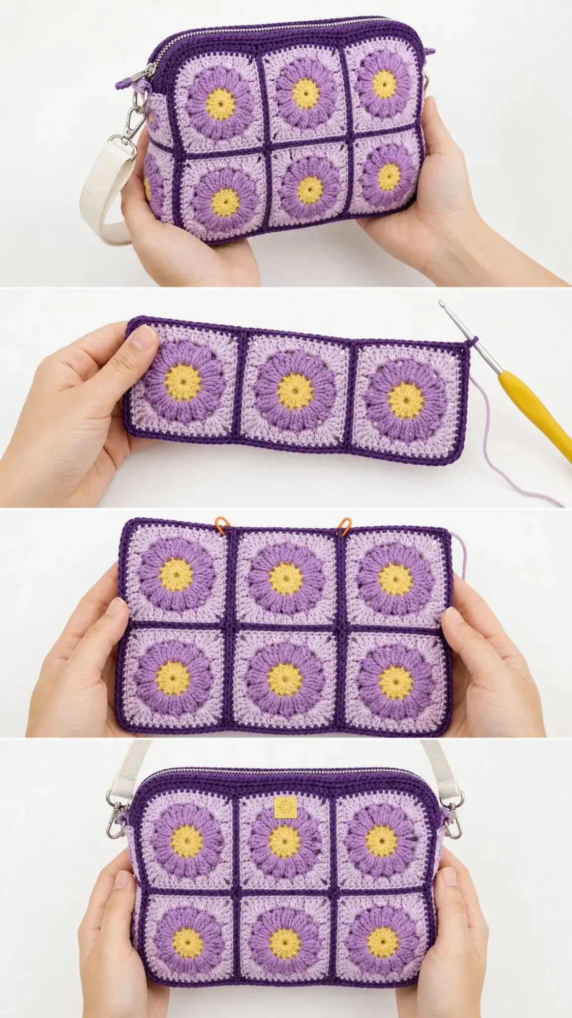 Lavender Field Granny Square Pouch Free Crochet Pattern