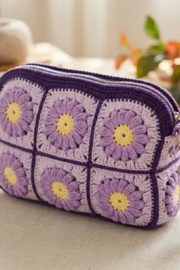 Lavender Field Granny Square Pouch Free Crochet Pattern