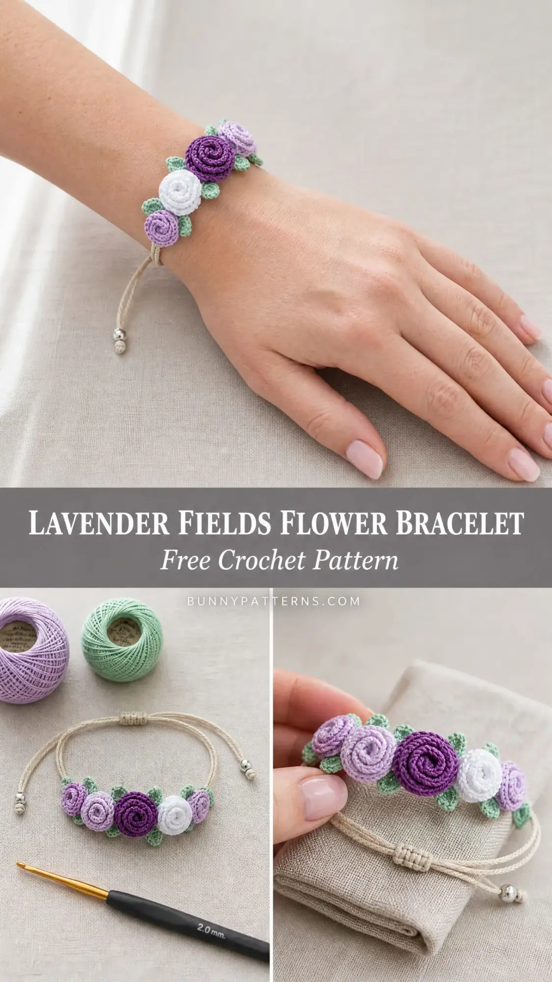 Lavender Fields Flower Bracelet Free Crochet Pattern