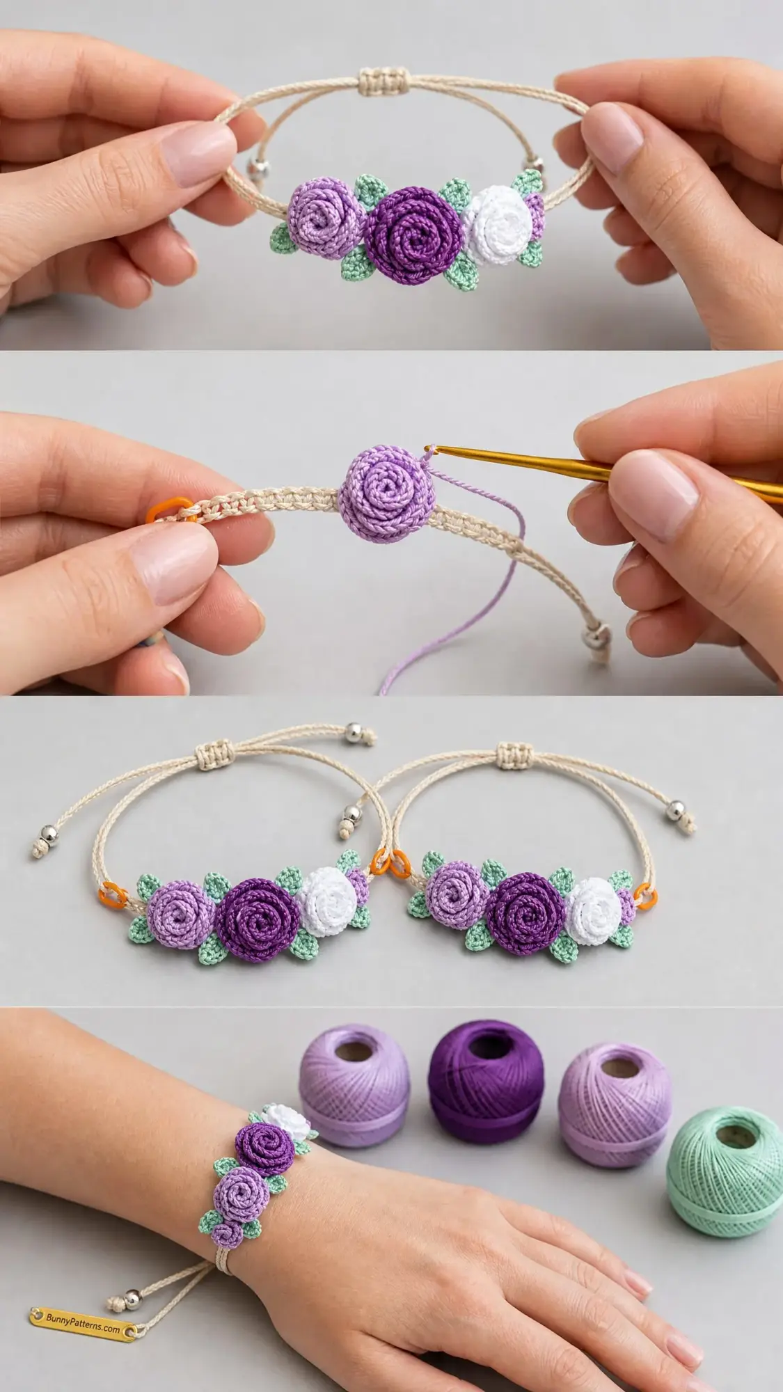 Lavender Fields Flower Bracelet Free Crochet Pattern