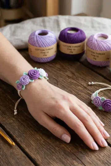 Lavender Fields Flower Bracelet Free Crochet Pattern
