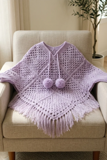 Lavender Granny Square Baby Poncho Free Crochet Pattern