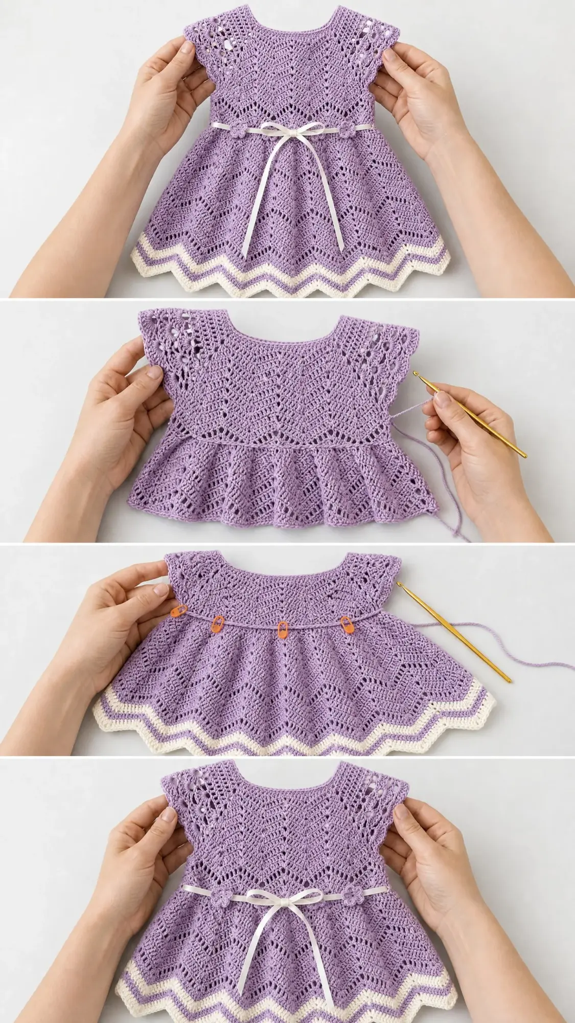 Lavender Lace Chevron Baby Dress Free Crochet Pattern