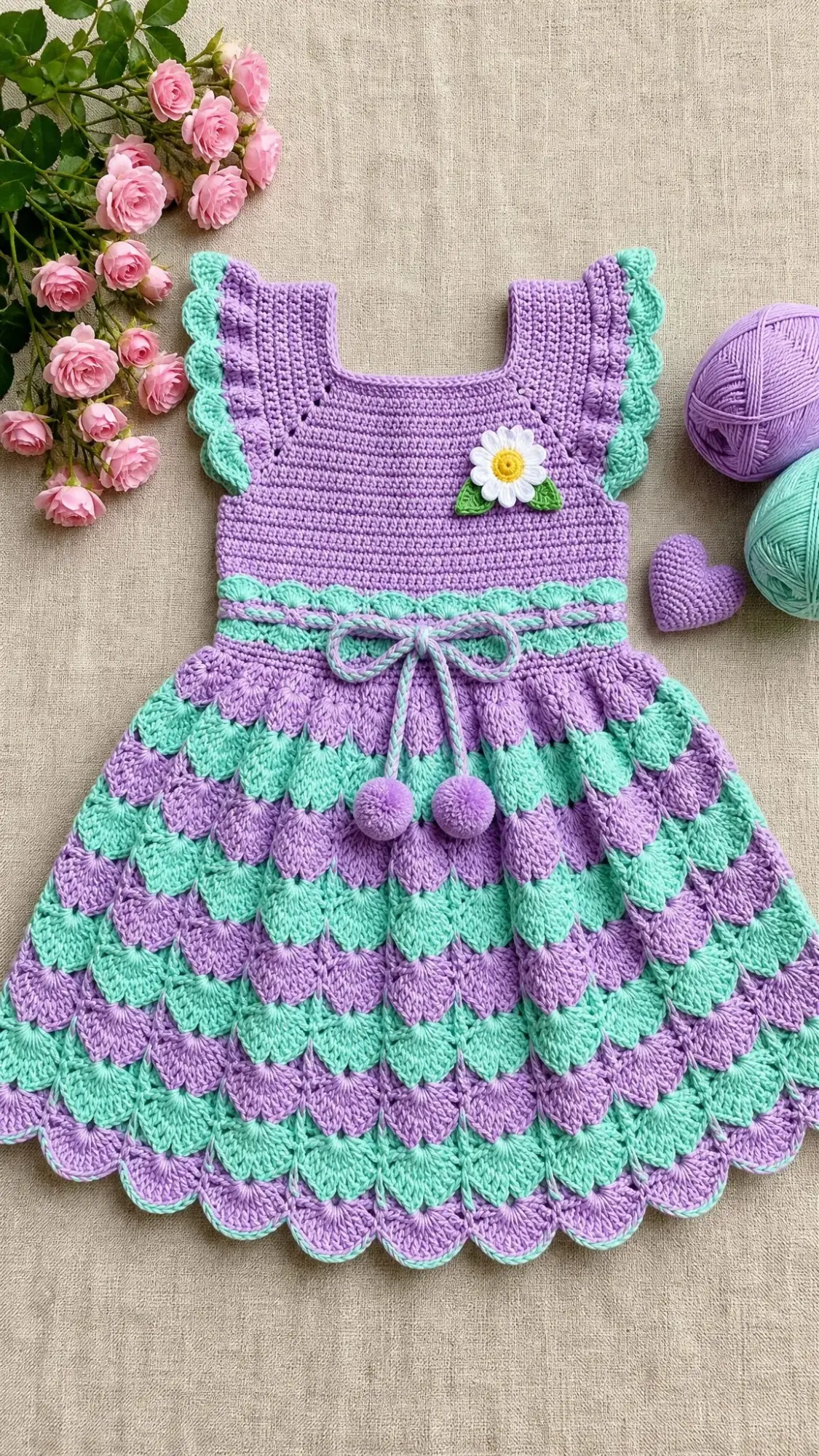 Lavender Mint Shell Stitch Baby Dress Free Crochet Pattern
