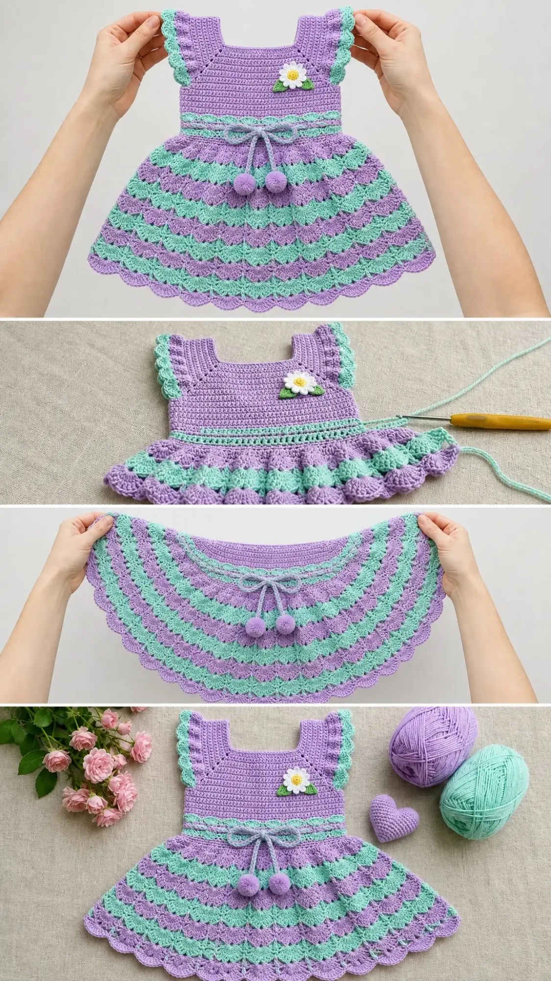 Lavender Mint Shell Stitch Baby Dress Free Crochet Pattern