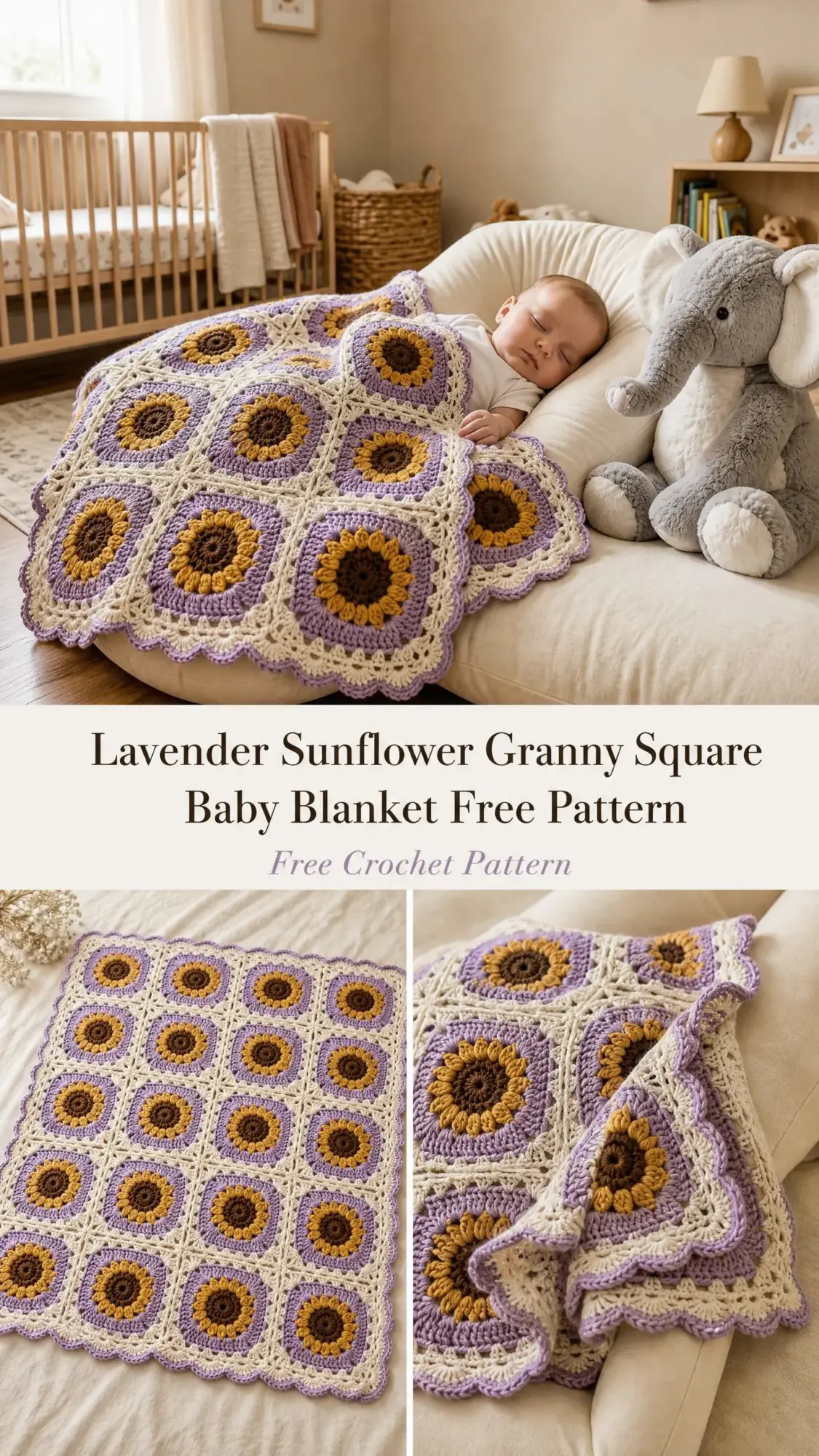 Lavender Sunflower Granny Square Baby Blanket Free Pattern