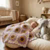 Lavender Sunflower Granny Square Baby Blanket Free Pattern