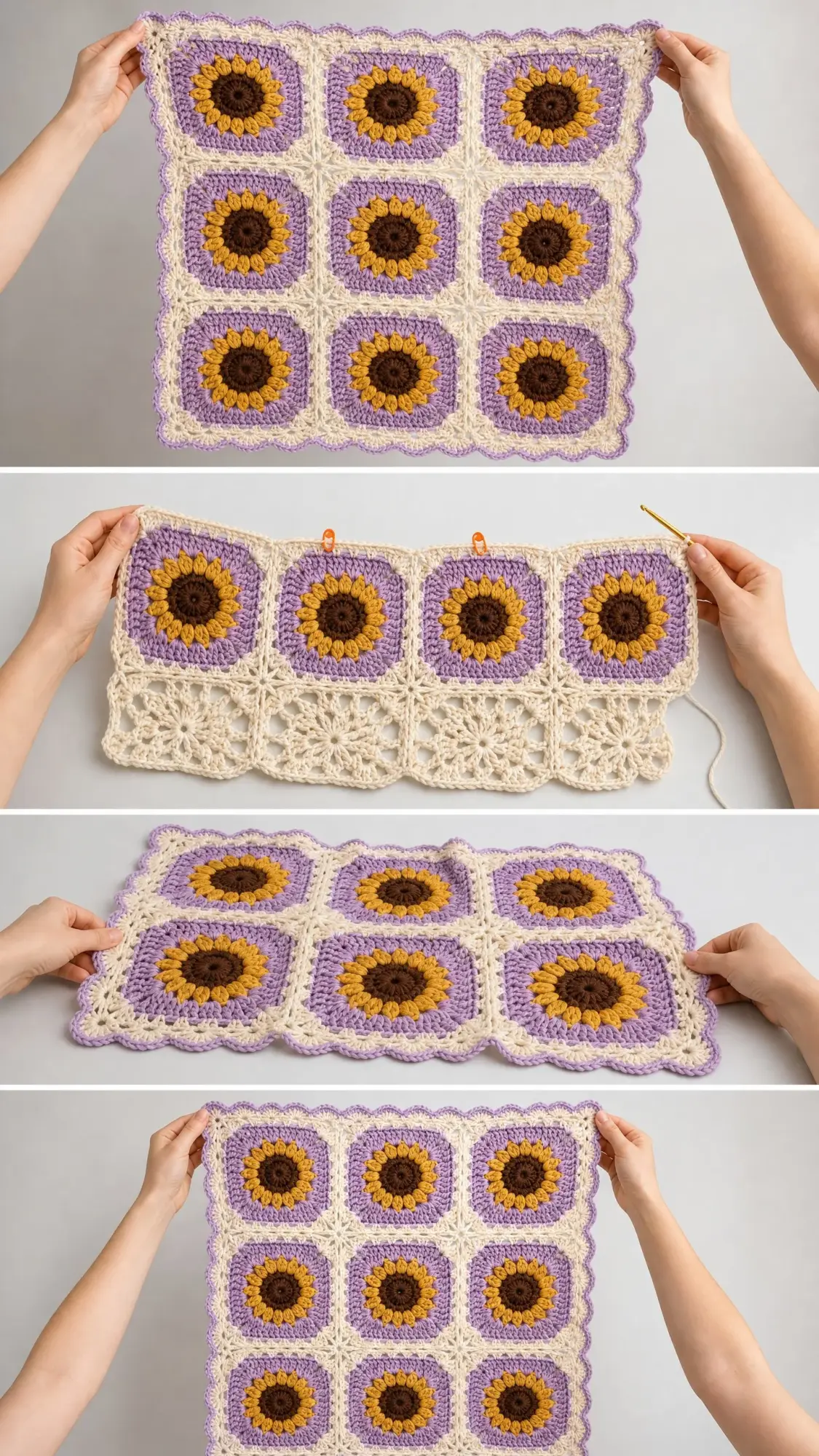 Lavender Sunflower Granny Square Baby Blanket Free Pattern