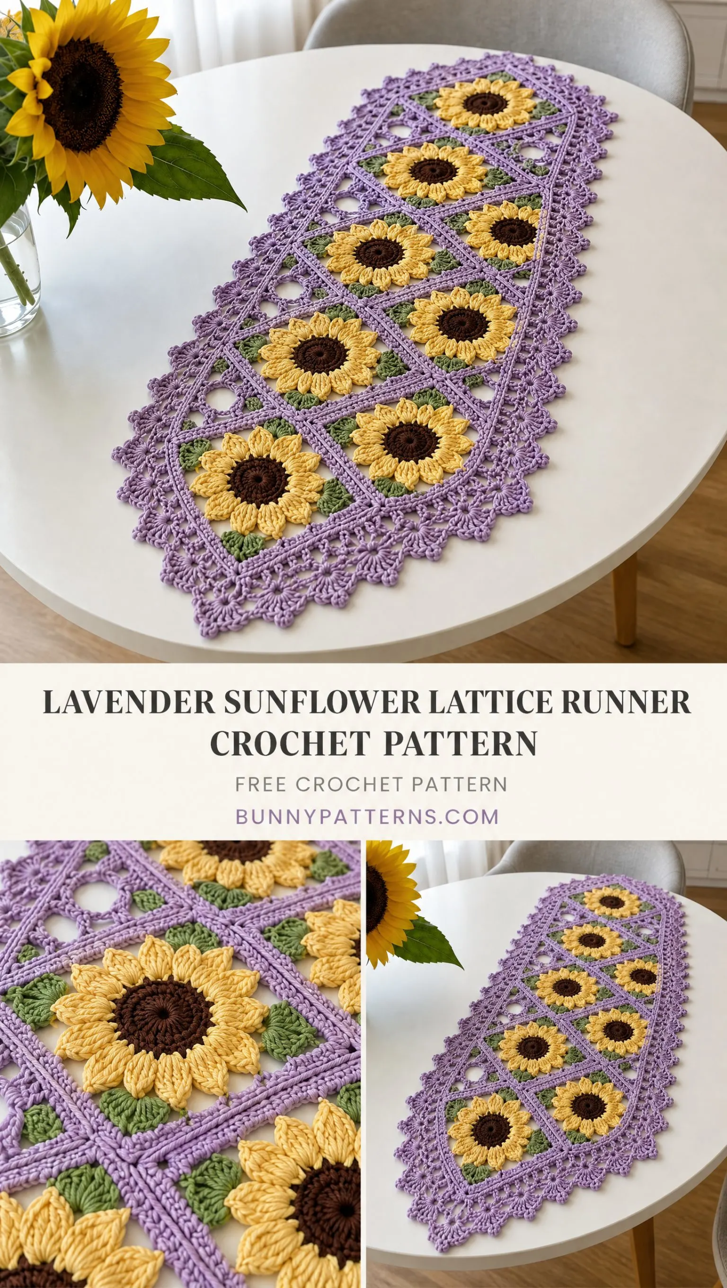 Lavender Sunflower Lattice Runner Crochet Pattern